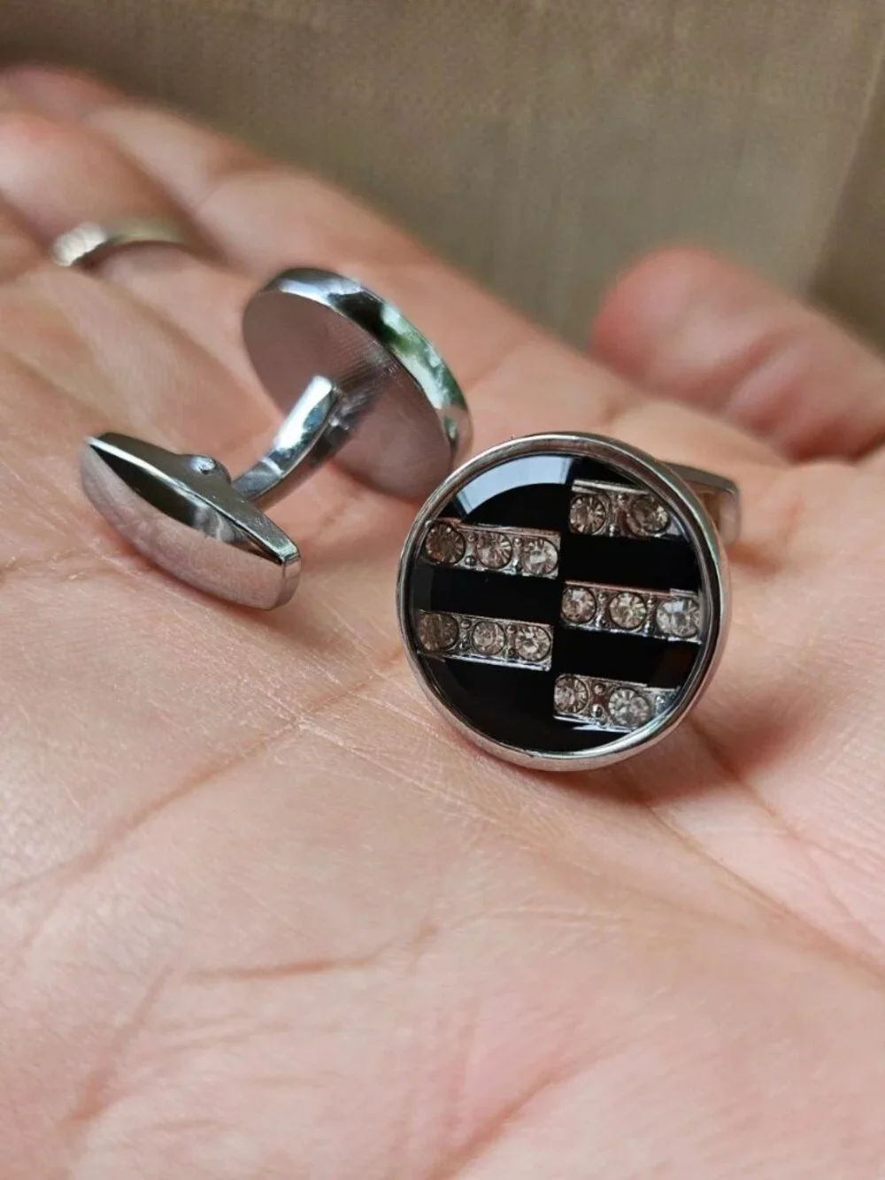 Father Day Gift Cuff lInks Silver/Black Tone Fashion Men Jewelry Round Shape New